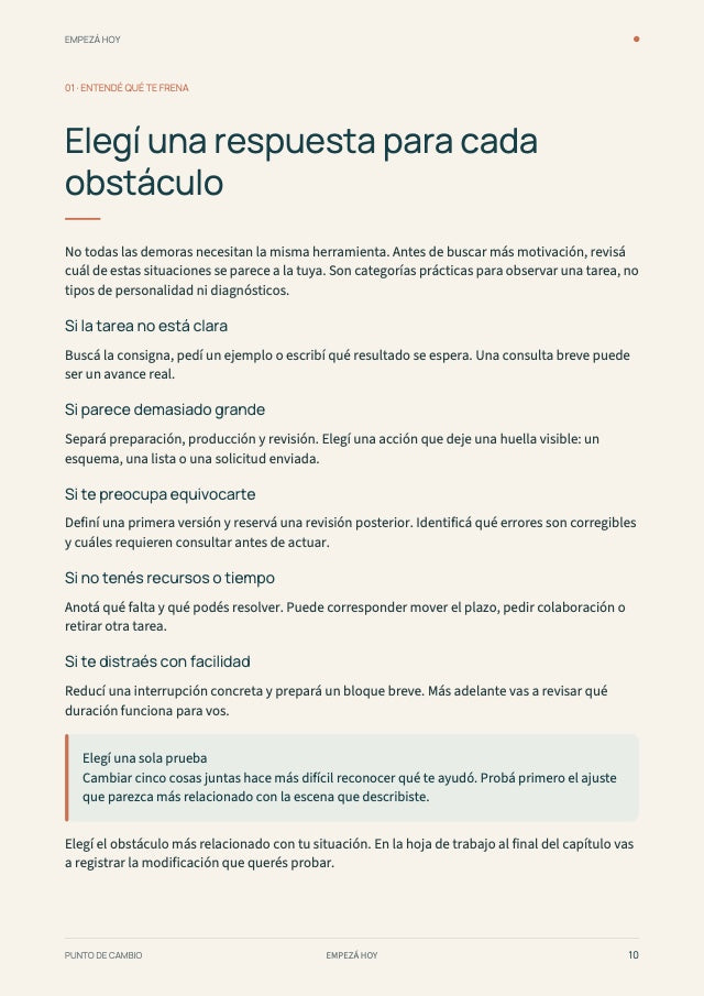 Elegí una respuesta para cada obstáculo